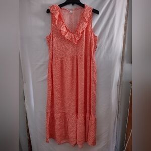 Pinkish Melon Ruffle Sleeveless V-neck Dress